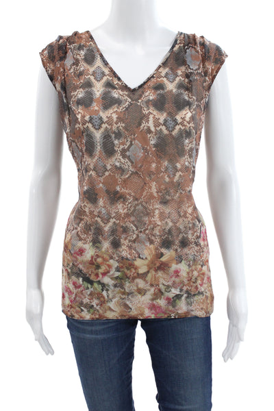 St. John Women Sleeveless V-Neck Snake Print Blouse Size XL