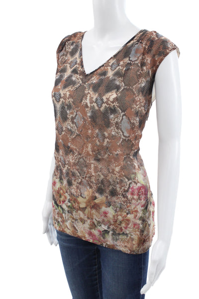 St. John Women Sleeveless V-Neck Snake Print Blouse Size XL