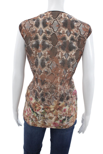 St. John Women Sleeveless V-Neck Snake Print Blouse Size XL