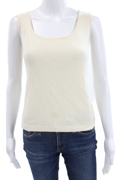 St. John Caviar Womens Beige Cotton Basic Tank Round Neck Solid Size M