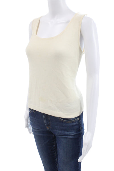 St. John Caviar Womens Beige Cotton Basic Tank Round Neck Solid Size M