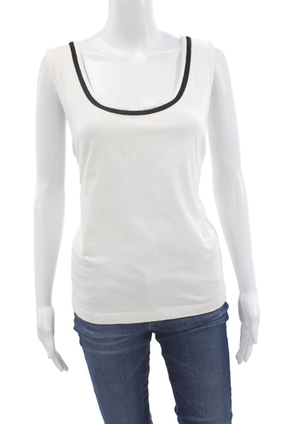St. John Sport Womens Ringer Tank Sleeveless Silk Square Neck White Size L