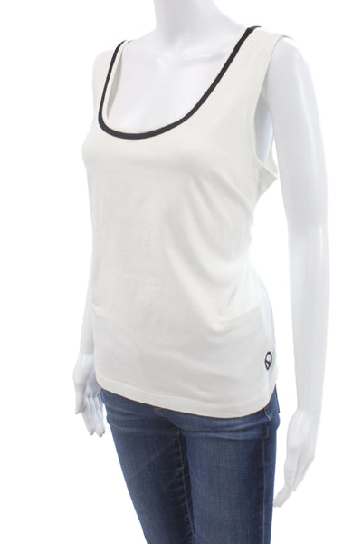 St. John Sport Womens Ringer Tank Sleeveless Silk Square Neck White Size L