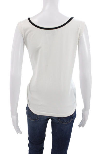 St. John Sport Womens Ringer Tank Sleeveless Silk Square Neck White Size L