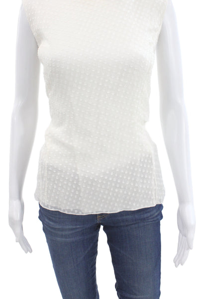 St. John Women Sleeveless Silk Blend Polka Dot Tie Neck Blouse Size L