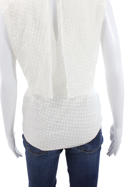 St. John Women Sleeveless Silk Blend Polka Dot Tie Neck Blouse Size L