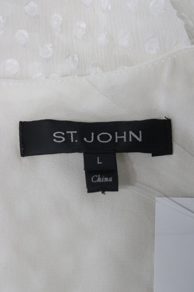St. John Women Sleeveless Silk Blend Polka Dot Tie Neck Blouse Size L