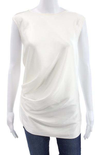 St. John Women Tunic Sleeveless White Blouse Zip Round Neck Size XL