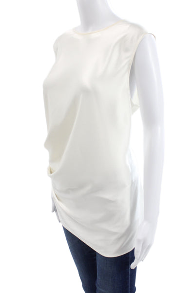 St. John Women Tunic Sleeveless White Blouse Zip Round Neck Size XL
