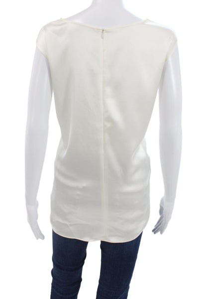 St. John Women Tunic Sleeveless White Blouse Zip Round Neck Size XL