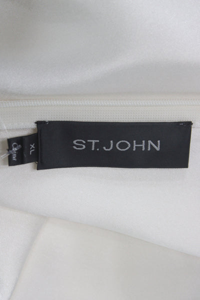 St. John Women Tunic Sleeveless White Blouse Zip Round Neck Size XL