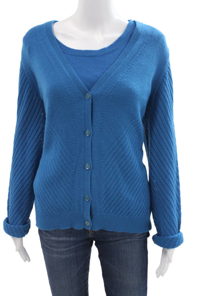 St. John Unisex Blue Cotton Acrylic V-Neck Sleeveless Cardigan Vest Size L