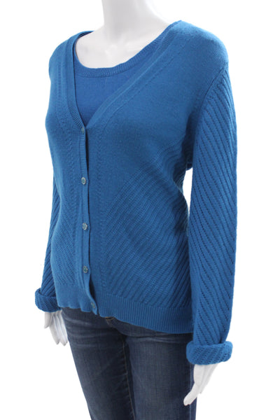 St. John Unisex Blue Cotton Acrylic V-Neck Sleeveless Cardigan Vest Size L