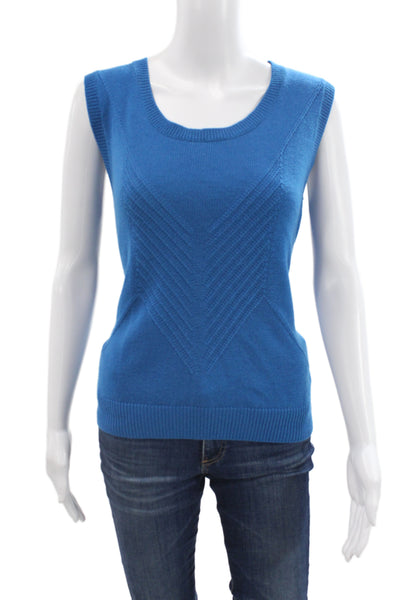 St. John Unisex Blue Cotton Acrylic V-Neck Sleeveless Cardigan Vest Size L