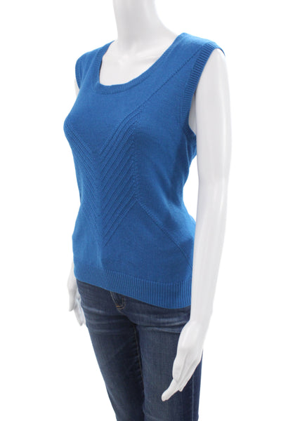 St. John Unisex Blue Cotton Acrylic V-Neck Sleeveless Cardigan Vest Size L