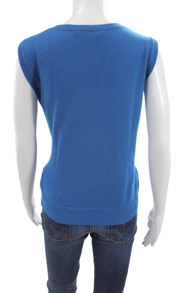 St. John Unisex Blue Cotton Acrylic V-Neck Sleeveless Cardigan Vest Size L