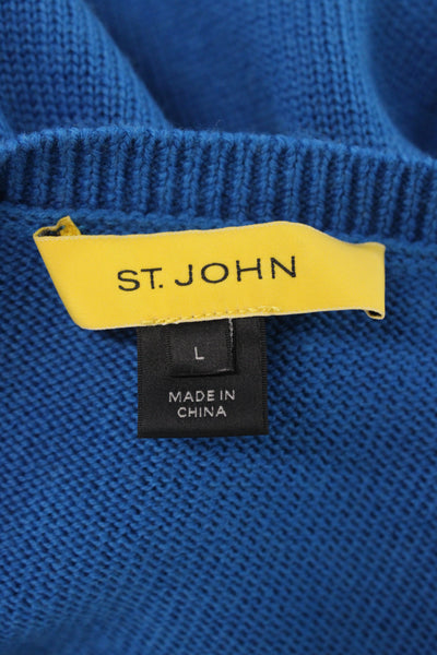 St. John Unisex Blue Cotton Acrylic V-Neck Sleeveless Cardigan Vest Size L
