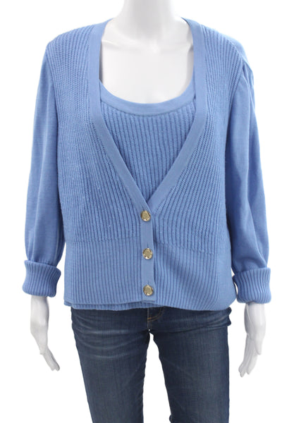 St. John Womens Blue V-Neck Cardigan Vest Cotton Polyester Size M