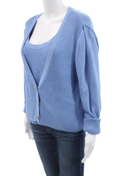 St. John Womens Blue V-Neck Cardigan Vest Cotton Polyester Size M
