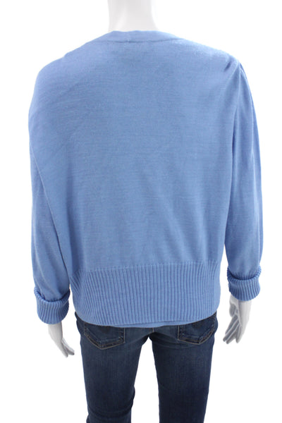 St. John Womens Blue V-Neck Cardigan Vest Cotton Polyester Size M