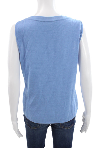 St. John Womens Blue V-Neck Cardigan Vest Cotton Polyester Size M