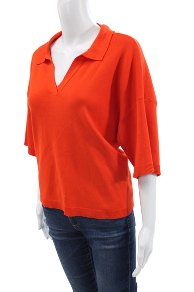 Cyrus Womens V-Neck Short Sleeve Basic Top Orange Rayon Nylon Size L