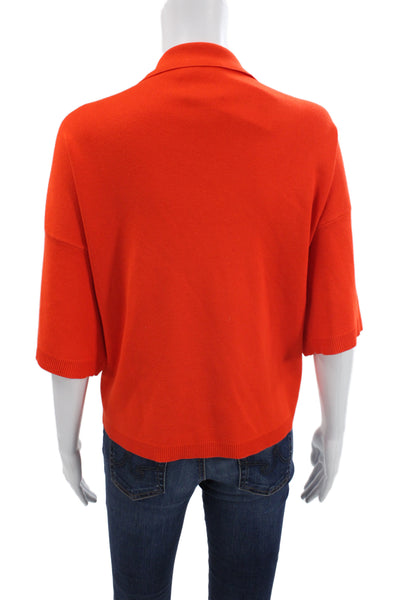 Cyrus Womens V-Neck Short Sleeve Basic Top Orange Rayon Nylon Size L