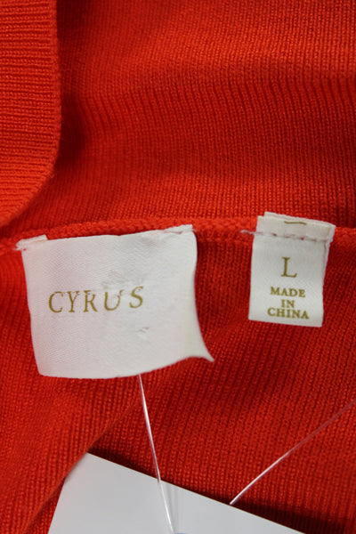 Cyrus Womens V-Neck Short Sleeve Basic Top Orange Rayon Nylon Size L