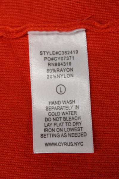 Cyrus Womens V-Neck Short Sleeve Basic Top Orange Rayon Nylon Size L