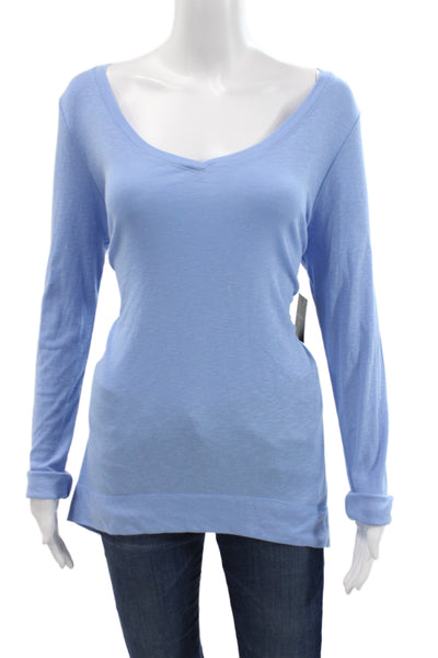 Cynthia Rowley Women Light Blue V-Neck Long Sleeve Basic T-Shirt Size L