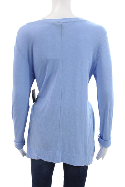 Cynthia Rowley Women Light Blue V-Neck Long Sleeve Basic T-Shirt Size L