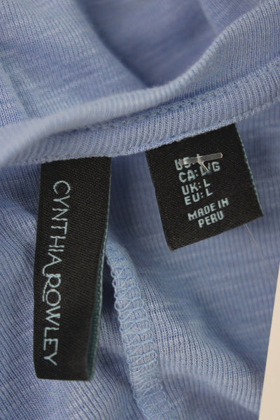 Cynthia Rowley Women Light Blue V-Neck Long Sleeve Basic T-Shirt Size L