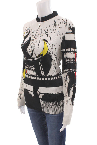 Jamie Sadock Womens Mock Neck Graphic Long Sleeve Top Black Zip Size L