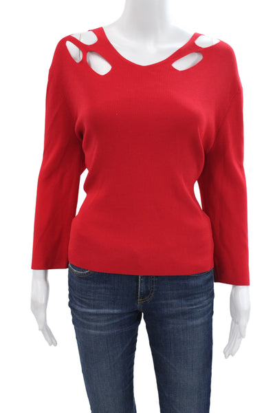 Cyrus Womens Red V-Neck Long Sleeve Pullover Sweater Rayon Nylon Size XL