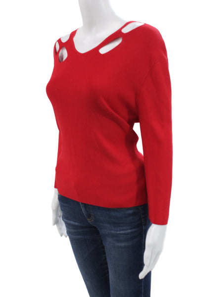 Cyrus Womens Red V-Neck Long Sleeve Pullover Sweater Rayon Nylon Size XL