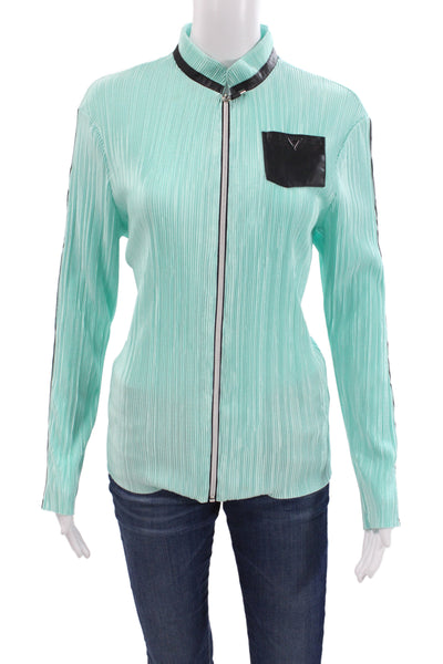 Jamie Sadock Women Light Blue Striped Mock Neck Coat Size M