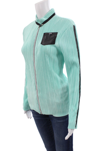 Jamie Sadock Women Light Blue Striped Mock Neck Coat Size M