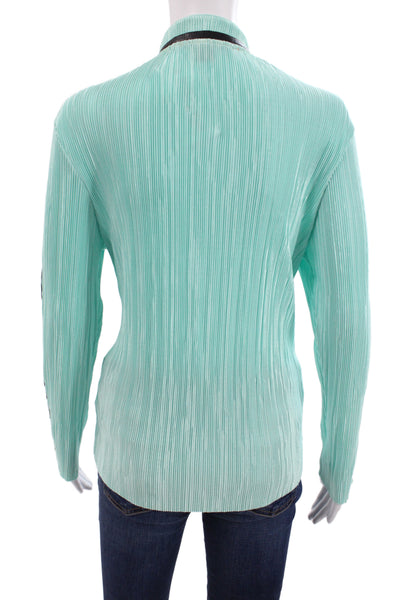 Jamie Sadock Women Light Blue Striped Mock Neck Coat Size M
