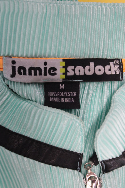 Jamie Sadock Women Light Blue Striped Mock Neck Coat Size M