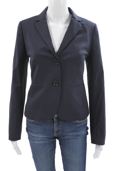 J Crew Womens Dark Blue Wool Blend Blazer Collared Button Long Sleeve Size 0