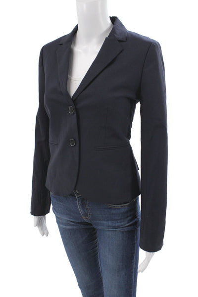 J Crew Womens Dark Blue Wool Blend Blazer Collared Button Long Sleeve Size 0
