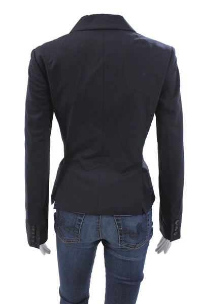J Crew Womens Dark Blue Wool Blend Blazer Collared Button Long Sleeve Size 0
