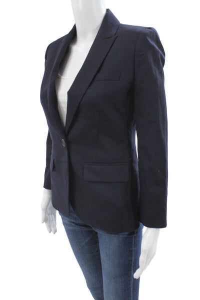 J Crew Unisex Dark Blue Wool Button Collared Blazer Size 0