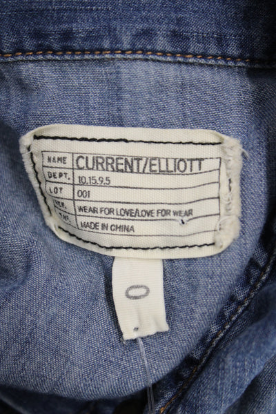 Current/Elliott Womens Collared Button Up Top Cotton Long Sleeve Blue Size 0