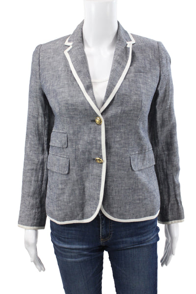 J Crew Womens Classic Gray Linen Collared Button Blazer Long Sleeve Size 0P