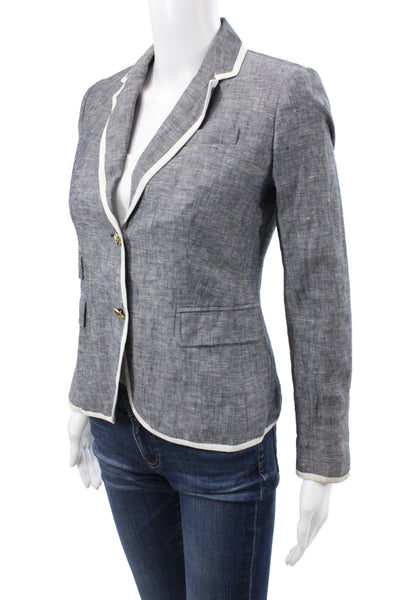 J Crew Womens Classic Gray Linen Collared Button Blazer Long Sleeve Size 0P