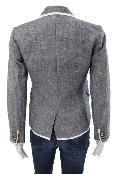 J Crew Womens Classic Gray Linen Collared Button Blazer Long Sleeve Size 0P