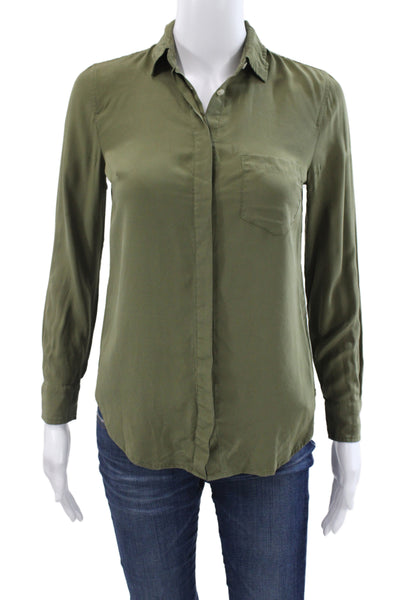 J Crew Women Basic Collared Button-Up Long Sleeve Green Polyester Top Size 00
