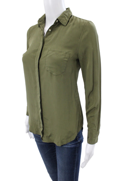 J Crew Women Basic Collared Button-Up Long Sleeve Green Polyester Top Size 00