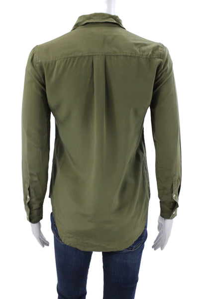 J Crew Women Basic Collared Button-Up Long Sleeve Green Polyester Top Size 00